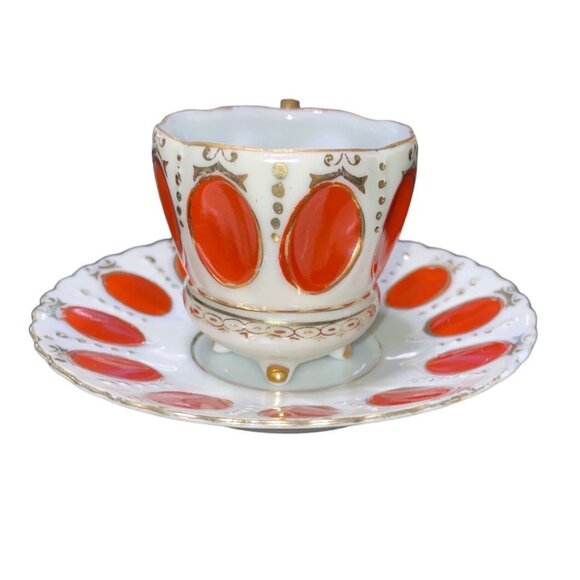 Vintage Japanese Teacup & Saucer Set Gold & Orange Design - Picture 7 of 13